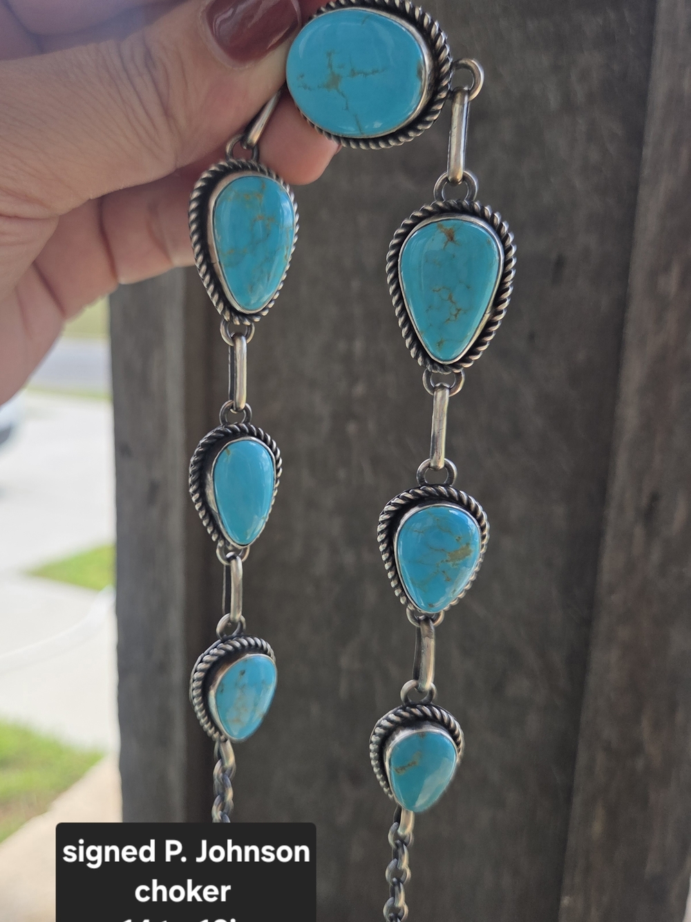Signed Turquoise Choker Necklace Native Navajo P. Johnson